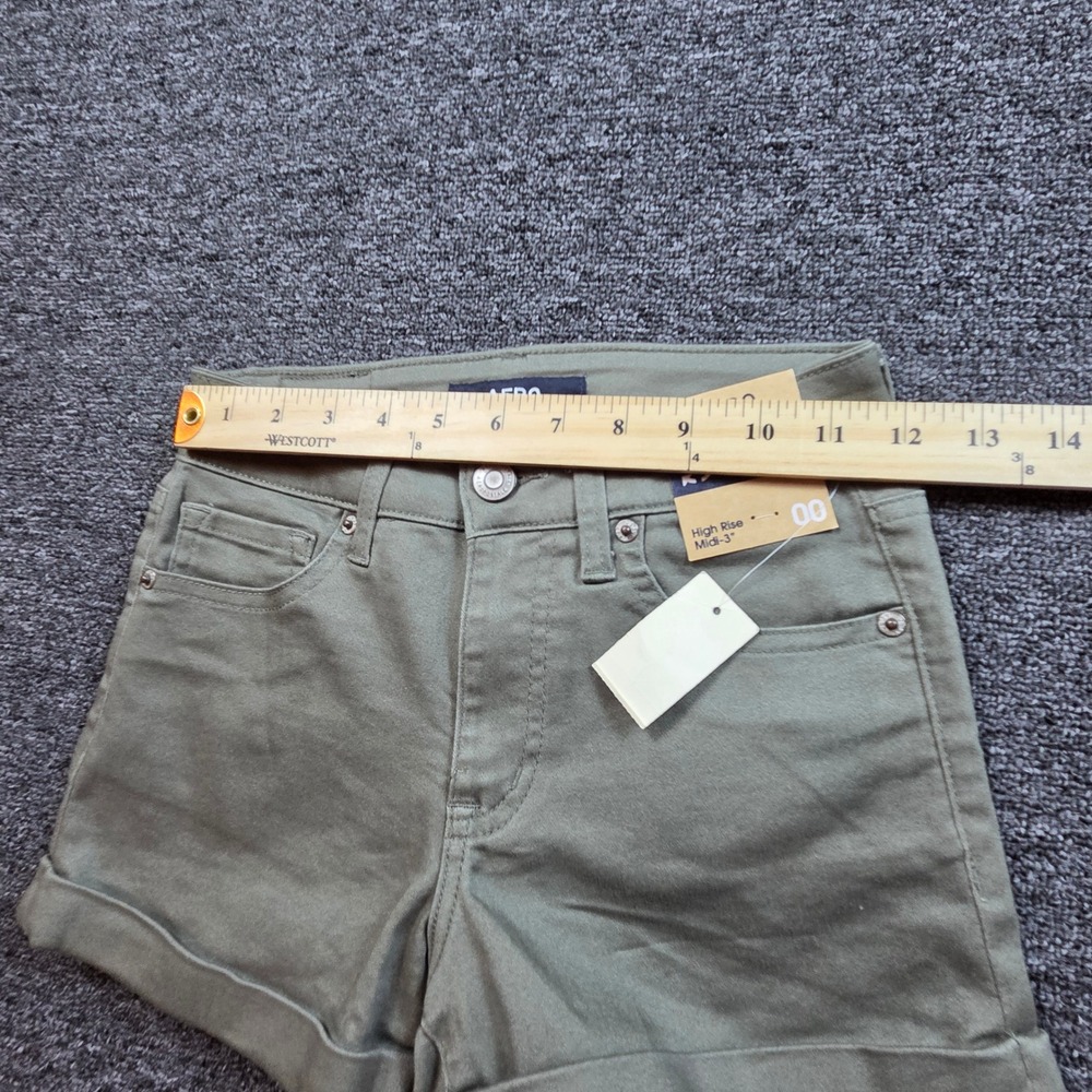 Aero High Rise Midi Shorts Womens 00 Green Seriously Stretchy Summer Cuffed - Picture 5 of 9